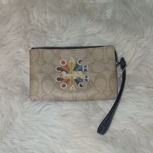 Coach Beige Wristlet with Multicolor Logo